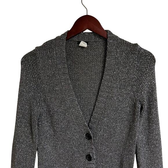 J Crew Metallic Silver Button Down Cardigan Small Holiday Christmas New Years - Picture 6 of 9